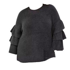 Lane Bryant Black 3/4‎ Tiered Sleeve Pullover Sweater